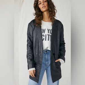 We The Free Croc Leather black oversized blazer